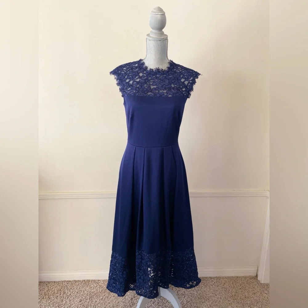SHOSHANNA MIDNIGHT 💙NAVY BLUE💙 BEAUTIFUL HIGH-LOW LACE  DRESS SIZE 4 🌟EUC🌟